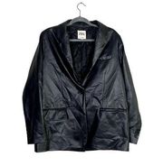 ZARA  Vintage Style Oversized Faux Leather Moto Jacket Shoulder Pads XL Black
