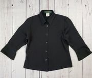 Harve’ Bernard Black Long Flare Sleeve Button Down Top Women's Size 8P Petite