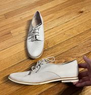 Dakin Leather Lace-Up Oxfords Ecru Tie daily preppy work tomboy breathable summer Striped Heel Flats Loafers moccasin super comfy Round Toe ivory Sz EU 39