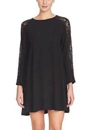 NWT CeCe Black Lace Long Sleeve Shoulders A Line Flowy Keyhole Mini Dress Size 2
