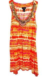 Lane Bryant Plus Size 22W 24W Dress Orange White Beaded V Neck Shift 1538