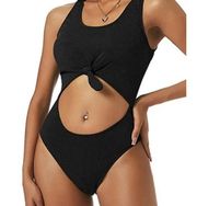 Zaful Tie Front Knotted Cutout One Piece Bathing Suit Black XL