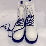 White Vegan leather combat boot Sz 9 women’s with lace jewelry included.