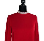 Lily White Rhinestone Collar High Neck Red Blouse