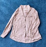 Thread & Supply Coral Peach Striped Button Up Long Sleeve Women's Shirt Flannel