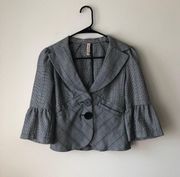 Grey & Black Plaid Cropped Blazer