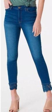 Haute Hippie Mid Rise Medium Wash Denim Jeans with Lace Hem Women’s 12