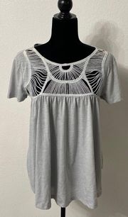 Light Blue Gray Anama Archibaldo Lattice Detail Knit Flowy Tee Size Small