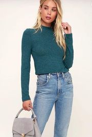 Project Social T NWT  Wynne Teal Blue Long Sleeve Mock Neck Crop Top