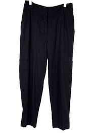 Rachel Zoe Black Linen Ankle Cargo Taper Cuff Pants Size 2 Zipper Stretch