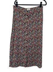 Christopher & Banks Multicolored Ditzy Floral Button Front Skirt