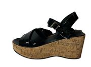 Kork-Ease Bette 2.0 Platform Wedge Sandal Size 8 Black Patent Leather Cork Tan