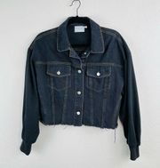 Lush Dark Wash Denim Jean Jacket Raw Hemline Size Small