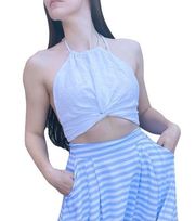 Reformation 100% Linen White Apron Halter Crop Top 4