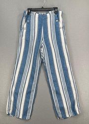 Jones New York Pants Womens Large Blue White Stripe Linen High Rise Jones and Co