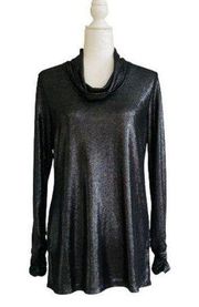 Susan Graver Tunic Top Metallic Cowl Neck Ruched Long Sleeves Dressy Tunic XS
