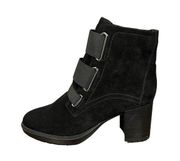 Valdini Womens US 9.5 Jenny Ankle Boot Black Suede Chunky Heel Strap Shoe NEW