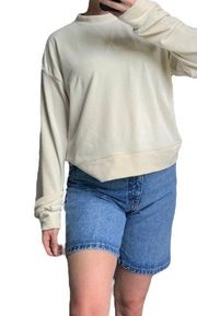 Beige Cream Ribbed Crop Pullover Sweatshirt