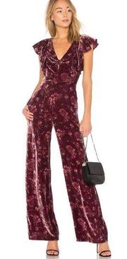 rebecca taylor jewel velvet floral ruffle jumpsuit plum combo