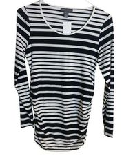 A PEA IN THE POD BLACK WHITE STRIPED LONG SLEEVE STRETCHY TOP M