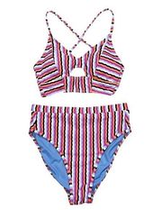 Jessica Simpson Got The Groove Blue Mist Multi Striped Bikini Size Small