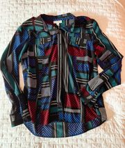 Dana Buchanan Color Block Striped Button Down Shirt Size XL