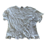 Derek Lam Shirt Womens 38 Medium Light Blue Ruffle Front Short Sleeve Top Cotton
