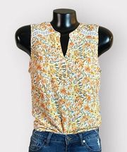 Fortune + Ivy NEW Summer Blouse Womens M Tank Top Button V Neck Yellow White