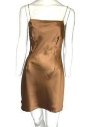 Le Lis Satin Gold Chain Strap Mini Slip Dress Brown Size Large NWT