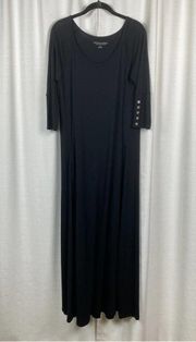 Soft Surroundings Black 3/4 Sleeve Jersey Knit Maxi Dress Sz.M