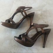 Diane Von Furstenburg Bronze Sandals Heels Sz. 6.5