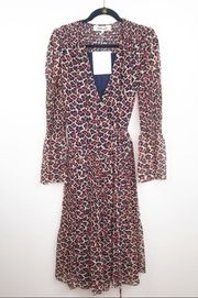 DVF shirred leopard printed midi wrap dress NWT