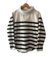 Chaps Black & Cream Striped Turtleneck Fleece Sweatshirt Pullover Size Small