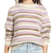 New  Grace Stripe Sweater Fuzzy Crewneck Pullover Birch Purple