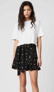 All Saints Frida Bamboo Skirt Ruffle Hem Black Embroidered with Built in Shorts