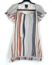 Just Cavalli Women's Striped Square Neck Ruffle Mini Dress Gray Orange Size 42