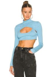 h:ours Zeri Cut out Crop Top in Cyan Blue Small New