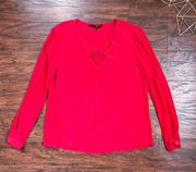 Tibi • 100% silk blouse top red popover v neck chiffon crepe flowy