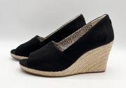 Michelle Peep Toe Espadrille Wedge Heels Slip-on Canvas Black Size 11