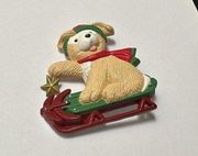 Hallmark Cards Christmas Collectible Puppy Dog on a Sled Brooch Pin