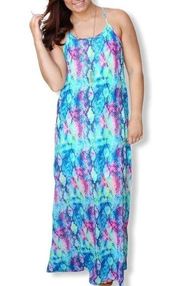 Peach Love CA Neon Multicolor Snakeskin Racerback Maxi Dress NWT Small Snake