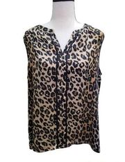 Tahari Size Large Sleeveless  Leopard Print Satiny Sleeveless Blouse