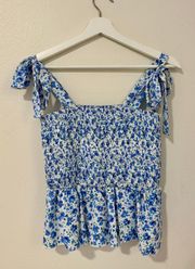 VCAY Floral Print Tie Shoulder Peplum Cami Top