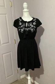 Alya Black Floral Embroidered Mini Dress