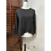 Go Couture Womens Casual Top Black Long Sleeve Asymmetric Stretch Pullover USA M