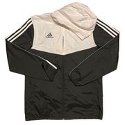 ADIDAS Black & White Hooded Long Sleeve Zip Up Raincoat