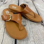 Fitflop Gracie Toe-Post Thong Sandal Adjustable Buckle Leather Light Tan 5