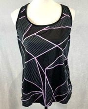 DuoDry black and purple geo print active tank top size large