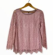 Adrianna Papell  Pink Eyelash Lace Blouse size Medium