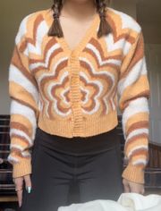 Orange and White Fuzzy Cardigan Sweater